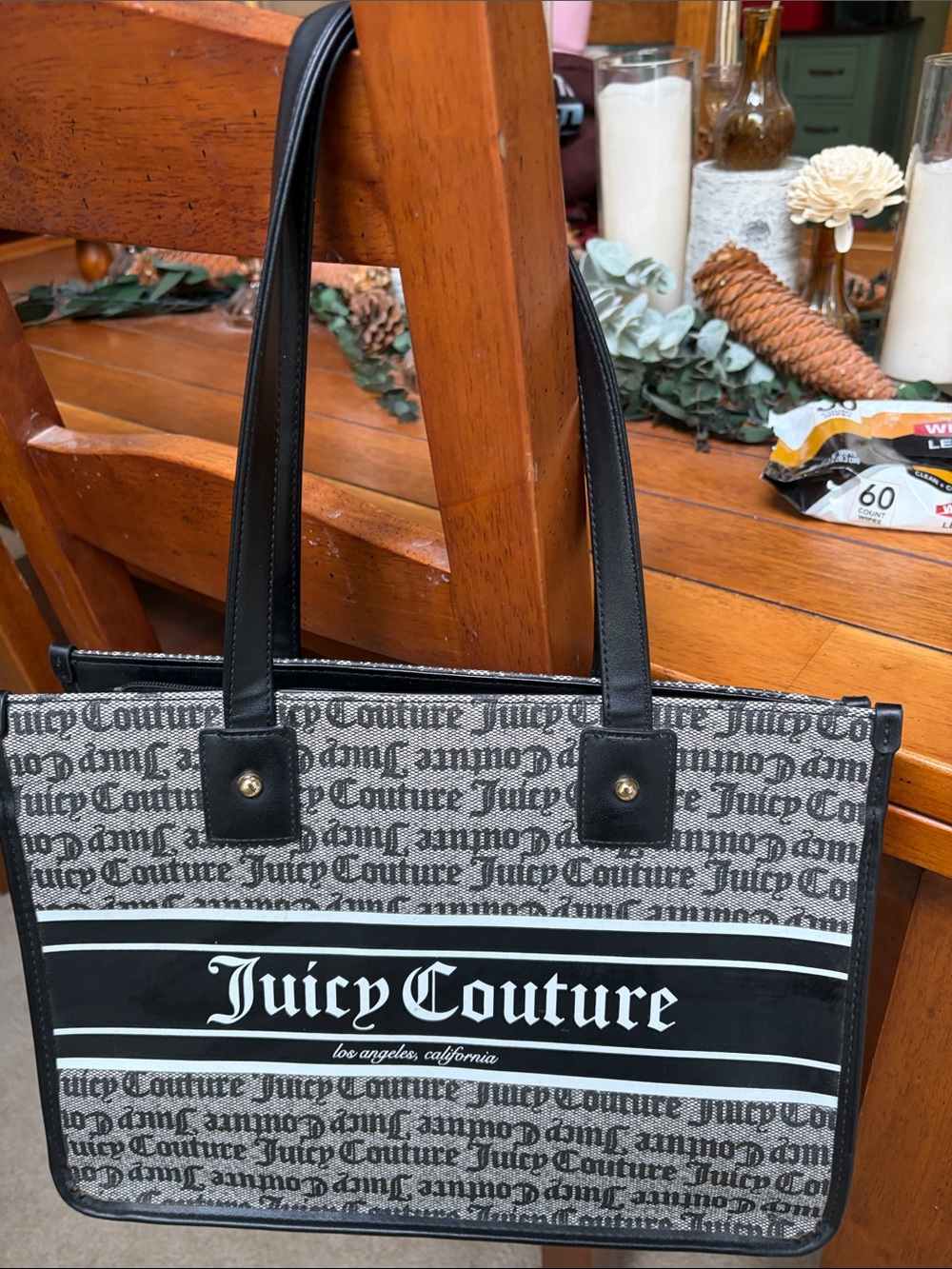 Juicy Couture Black and Gray Logo Tote